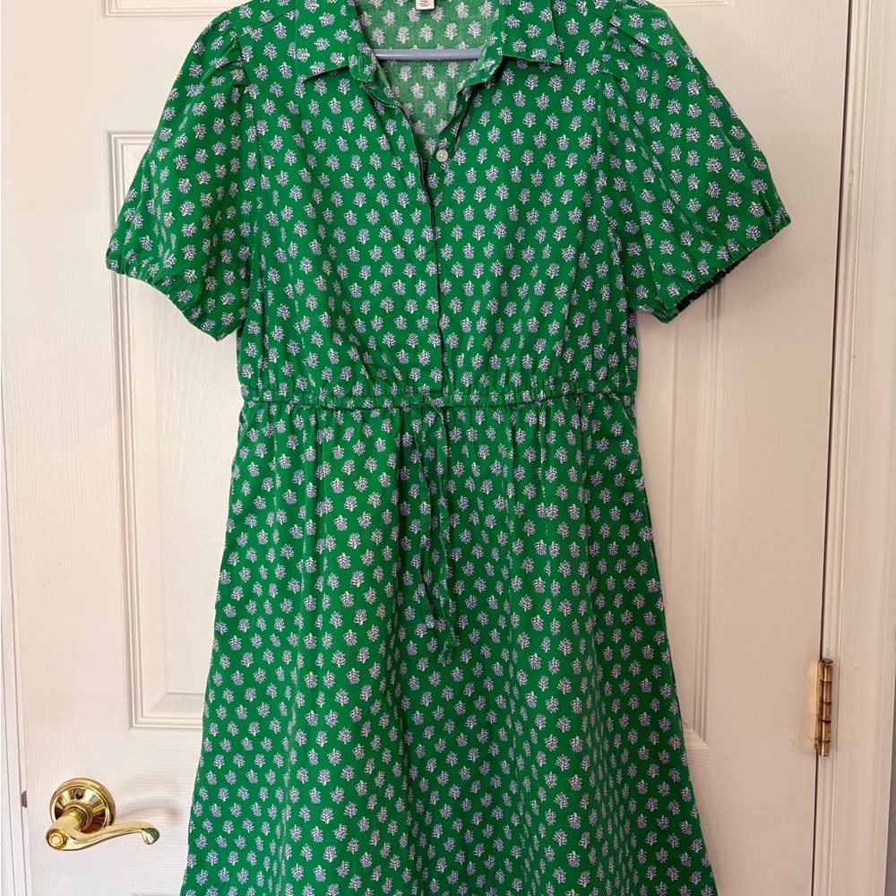 J. Crew Green Dress with White Floral Print